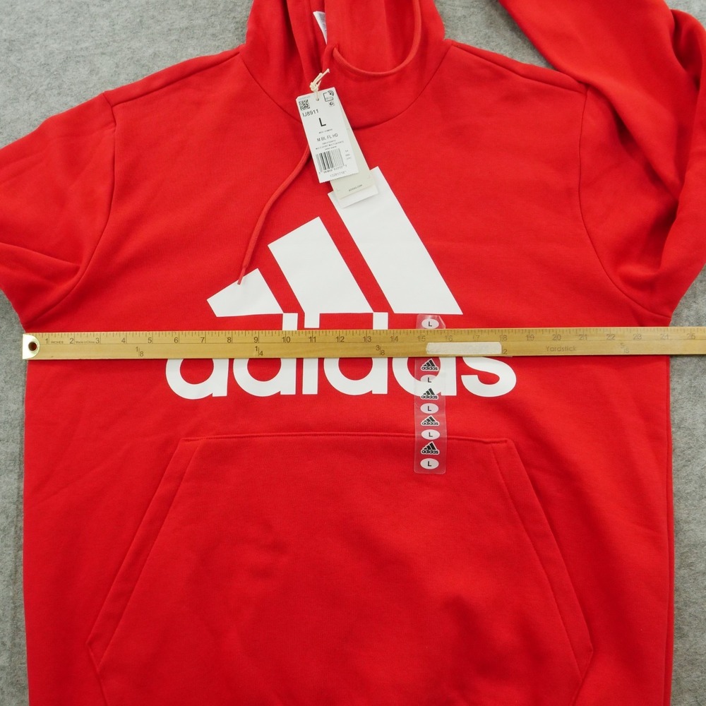 Adidas Sweater Hoodie Mens Large Red Essentials Fleece Hooded Logo New - Picture 10 of 11